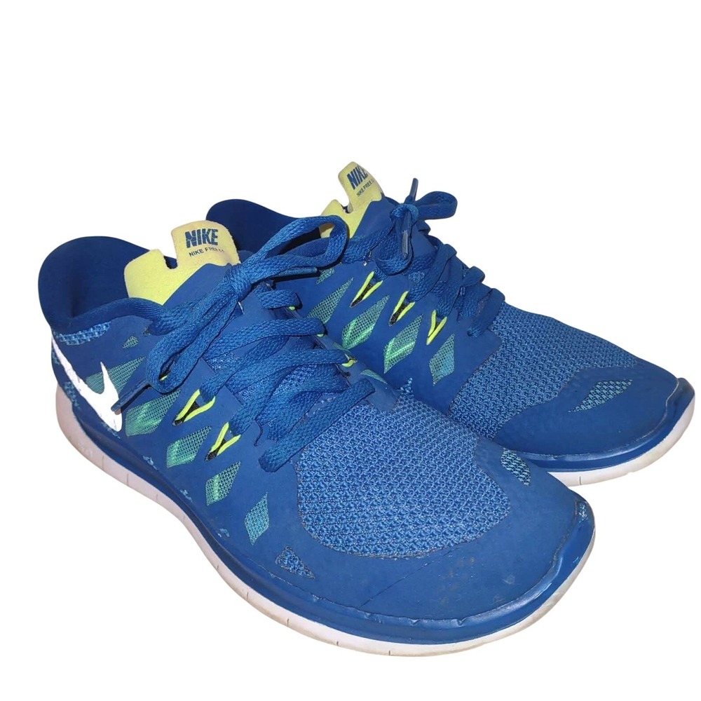 Nike Free 5.0 Kids Running Shoes Size 6.5Y Blue Volt Green 644428-400 Youth